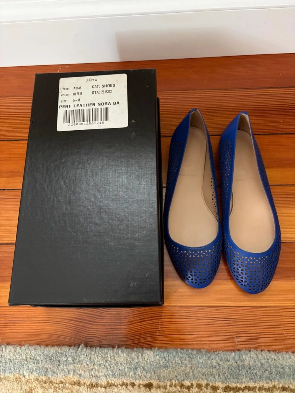 J.Crew Size 5 Blue Perf Leather Nora Ballet Flats